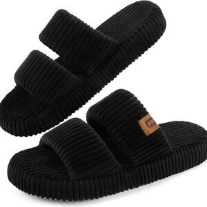 Women Slippers Memory Foam Open Toe Slip On Bedroom Cozy House Shoes